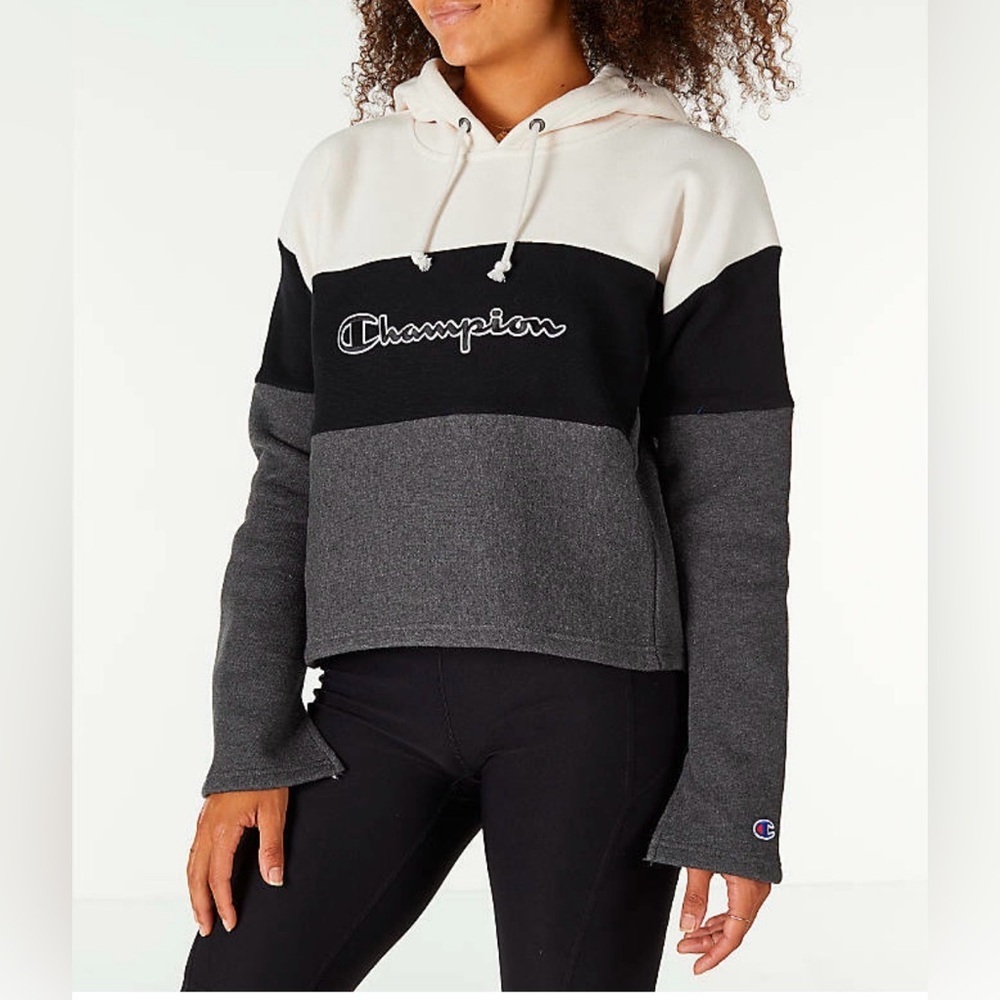 CHAMPION reverse weave vintage colorblock striped cropped hoodie sweatshirt M